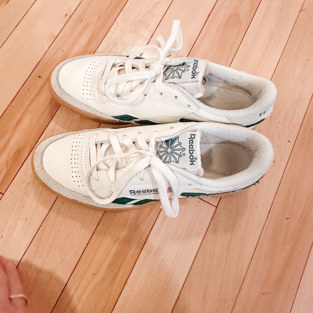 Reebok White and Green Retro Sneakers